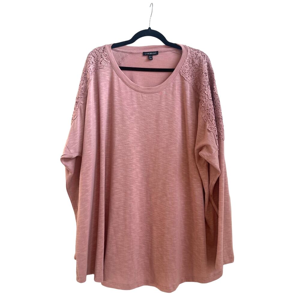 Lane Bryant Dusty Rose Pink Slouchy, Floral Lace Blouse